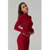 QINSEN Womens 2 Piece Lounge Sets Mock Neck Long Sleeve Tops with Side Ruched Fold Over Flare Pants Comfy Tracksuits(Red)