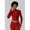 QINSEN Womens 2 Piece Lounge Sets Mock Neck Long Sleeve Tops with Side Ruched Fold Over Flare Pants Comfy Tracksuits(Red)