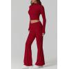 QINSEN Womens 2 Piece Lounge Sets Mock Neck Long Sleeve Tops with Side Ruched Fold Over Flare Pants Comfy Tracksuits(Red)