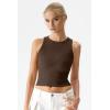 QINSEN Women’s Cotton Ribbed Basic Tank Top Crew Neck Slim Fitted Sleeveless Crop Top(Brown)