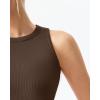 QINSEN Women’s Cotton Ribbed Basic Tank Top Crew Neck Slim Fitted Sleeveless Crop Top(Brown)