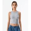 QINSEN Women’s Cotton Ribbed Basic Tank Top Crew Neck Slim Fitted Sleeveless Crop Top(Grey)