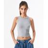 QINSEN Women’s Cotton Ribbed Basic Tank Top Crew Neck Slim Fitted Sleeveless Crop Top(Grey)