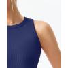QINSEN Women’s Cotton Ribbed Basic Tank Top Crew Neck Slim Fitted Sleeveless Crop Top(Navy Blue)