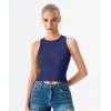 QINSEN Women’s Cotton Ribbed Basic Tank Top Crew Neck Slim Fitted Sleeveless Crop Top(Navy Blue)