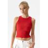 QINSEN Women’s Cotton Ribbed Basic Tank Top Crew Neck Slim Fitted Sleeveless Crop Top(Red)