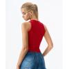 QINSEN Women’s Cotton Ribbed Basic Tank Top Crew Neck Slim Fitted Sleeveless Crop Top(Red)