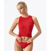 QINSEN Women’s Cotton Ribbed Basic Tank Top Crew Neck Slim Fitted Sleeveless Crop Top(Red)