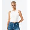 QINSEN Women’s Cotton Ribbed Basic Tank Top Crew Neck Slim Fitted Sleeveless Crop Top(White)