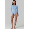 QINSEN Womens Crew Neck Long Sleeve Bodysuit Double Lined Body Suits Basic T-Shirt Tops(Airy Blue)