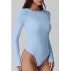 QINSEN Womens Crew Neck Long Sleeve Bodysuit Double Lined Body Suits Basic T-Shirt Tops(Airy Blue)
