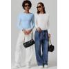 QINSEN Womens Crew Neck Long Sleeve Bodysuit Double Lined Body Suits Basic T-Shirt Tops(Airy Blue)