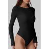 QINSEN Womens Crew Neck Long Sleeve Bodysuit Double Lined Body Suits Basic T-Shirt Tops(Black)