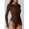 QINSEN Womens Crew Neck Long Sleeve Bodysuit Double Lined Body Suits Basic T-Shirt Tops(Chestnut)