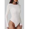QINSEN Womens Crew Neck Long Sleeve Bodysuit Double Lined Body Suits Basic T-Shirt Tops(Crystal Cream)