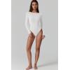 QINSEN Womens Crew Neck Long Sleeve Bodysuit Double Lined Body Suits Basic T-Shirt Tops(Crystal Cream)