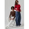 QINSEN Womens Crew Neck Long Sleeve Bodysuit Double Lined Body Suits Basic T-Shirt Tops(Fiery Red)