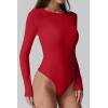 QINSEN Womens Crew Neck Long Sleeve Bodysuit Double Lined Body Suits Basic T-Shirt Tops(Fiery Red)