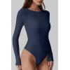 QINSEN Womens Crew Neck Long Sleeve Bodysuit Double Lined Body Suits Basic T-Shirt Tops(Navy)