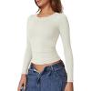 QINSEN Womens Crewneck Long Sleeve Shirt Double Lined Basic Tees Side Ruched Going Out Crop Tops(Beige)