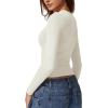 QINSEN Womens Crewneck Long Sleeve Shirt Double Lined Basic Tees Side Ruched Going Out Crop Tops(Beige)