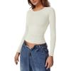 QINSEN Womens Crewneck Long Sleeve Shirt Double Lined Basic Tees Side Ruched Going Out Crop Tops(Beige)