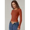 QINSEN Womens Crewneck Long Sleeve Shirt Double Lined Basic Tees Side Ruched Going Out Crop Tops(Cherry Tomato)