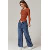QINSEN Womens Crewneck Long Sleeve Shirt Double Lined Basic Tees Side Ruched Going Out Crop Tops(Cherry Tomato)
