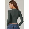 QINSEN Womens Crewneck Long Sleeve Shirt Double Lined Basic Tees Side Ruched Going Out Crop Tops(Dark Green)