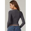 QINSEN Womens Crewneck Long Sleeve Shirt Double Lined Basic Tees Side Ruched Going Out Crop Tops(Dark Grey)