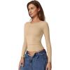 QINSEN Womens Crewneck Long Sleeve Shirt Double Lined Basic Tees Side Ruched Going Out Crop Tops(Dude)