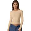 QINSEN Womens Crewneck Long Sleeve Shirt Double Lined Basic Tees Side Ruched Going Out Crop Tops(Dude)