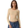 QINSEN Womens Crewneck Long Sleeve Shirt Double Lined Basic Tees Side Ruched Going Out Crop Tops(Dude)