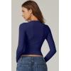 QINSEN Womens Crewneck Long Sleeve Shirt Double Lined Basic Tees Side Ruched Going Out Crop Tops(Estate Blue)