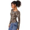 QINSEN Womens Crewneck Long Sleeve Shirt Double Lined Basic Tees Side Ruched Going Out Crop Tops(Leopard)