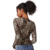 QINSEN Womens Crewneck Long Sleeve Shirt Double Lined Basic Tees Side Ruched Going Out Crop Tops(Leopard)