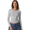 QINSEN Womens Crewneck Long Sleeve Shirt Double Lined Basic Tees Side Ruched Going Out Crop Tops(Light Grey)