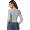 QINSEN Womens Crewneck Long Sleeve Shirt Double Lined Basic Tees Side Ruched Going Out Crop Tops(Light Grey)