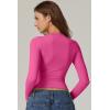 QINSEN Womens Crewneck Long Sleeve Shirt Double Lined Basic Tees Side Ruched Going Out Crop Tops(Magenta)