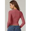QINSEN Womens Crewneck Long Sleeve Shirt Double Lined Basic Tees Side Ruched Going Out Crop Tops(Merlot)