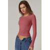 QINSEN Womens Crewneck Long Sleeve Shirt Double Lined Basic Tees Side Ruched Going Out Crop Tops(Merlot)