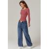 QINSEN Womens Crewneck Long Sleeve Shirt Double Lined Basic Tees Side Ruched Going Out Crop Tops(Merlot)