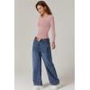 QINSEN Womens Crewneck Long Sleeve Shirt Double Lined Basic Tees Side Ruched Going Out Crop Tops(Pink)