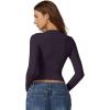 QINSEN Womens Crewneck Long Sleeve Shirt Double Lined Basic Tees Side Ruched Going Out Crop Tops(Prune Purple)