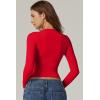 QINSEN Womens Crewneck Long Sleeve Shirt Double Lined Basic Tees Side Ruched Going Out Crop Tops(Red)