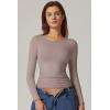 QINSEN Womens Crewneck Long Sleeve Shirt Double Lined Basic Tees Side Ruched Going Out Crop Tops(Rose Taupe)