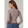 QINSEN Womens Crewneck Long Sleeve Shirt Double Lined Basic Tees Side Ruched Going Out Crop Tops(Rose Taupe)