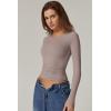QINSEN Womens Crewneck Long Sleeve Shirt Double Lined Basic Tees Side Ruched Going Out Crop Tops(Rose Taupe)