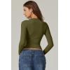 QINSEN Womens Crewneck Long Sleeve Shirt Double Lined Basic Tees Side Ruched Going Out Crop Tops(Sagebrush Green)