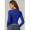 QINSEN Womens Crewneck Long Sleeve Shirt Double Lined Basic Tees Side Ruched Going Out Crop Tops(Sapphire Blue)